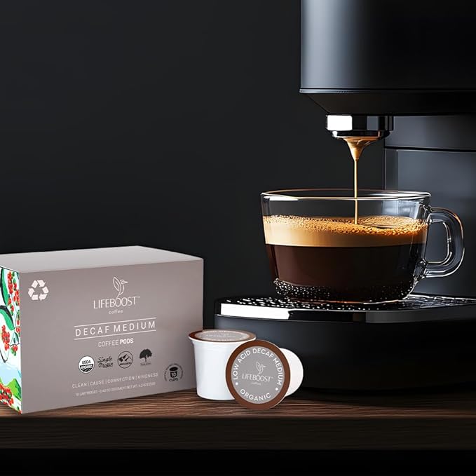 Lifeboost Organic Decaf Coffee K Cups - Low Acid Single Origin Non-GMO Mold Free Decaf Coffee Pods Compatible with Keurig & Keurig 2 - Third Party Tested for Mycotoxins and Pesticides - 10 Count