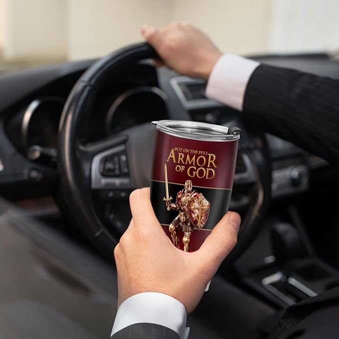 Jesuspirit Christian Gifts for Men, Women - Fathers Day, Pastor Appreciation Religious Gift For Men - Christian Coffee Mug - Armor Of God Stainless Steel Tumbler (Armor Of God, 20OZ)