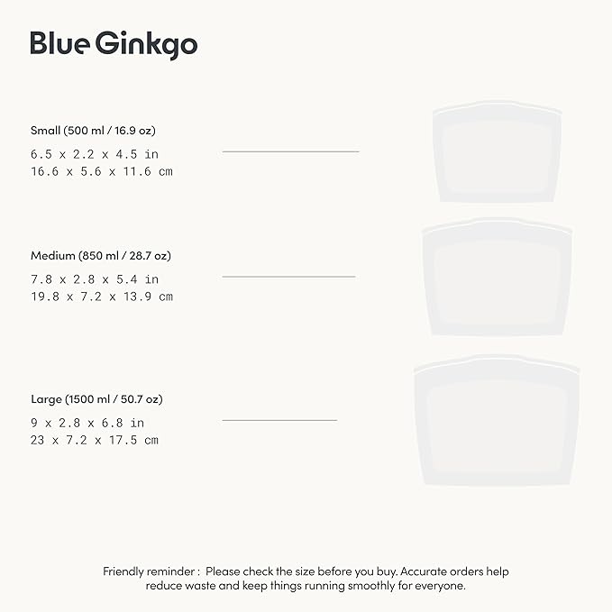 Blue Ginkgo Reusable Silicone Storage Bags – 3-Pack | Korean-Made Stand Up Food, Freezer Bags - Clear