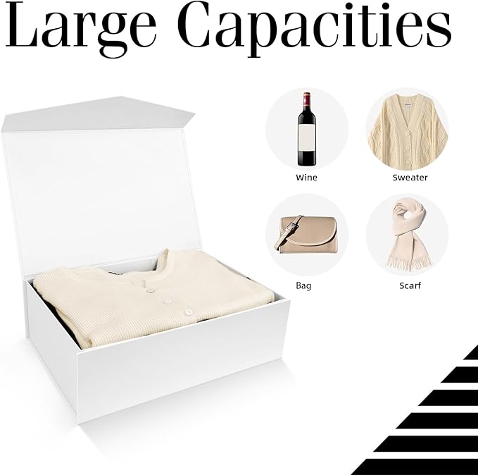 BLK&WH Magnetic Gift Boxes with Lids, Set of 4 White Presents Boxes Assorted Sizes for Birthday, Wedding, Valentines, Christmas, Party, Baby Showers (Matte White)