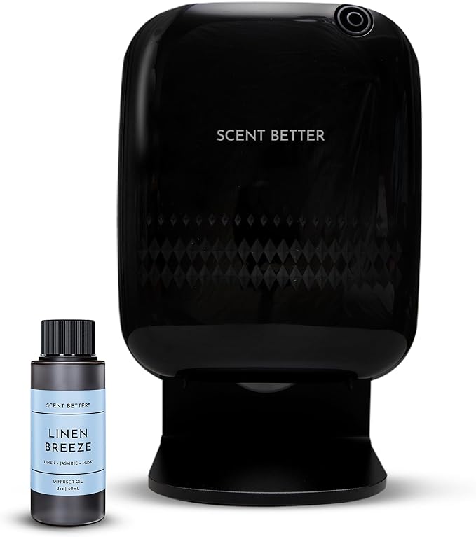 Scent Better Pro - Smart Bluetooth Essential Oil Diffuser for Home, Hotel, Spa, Office, Waterless - Includes Free Linen Breeze - Black