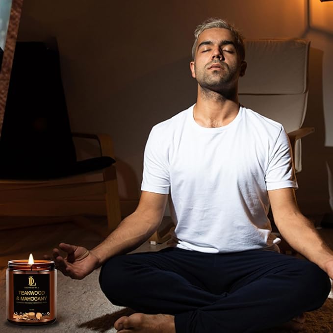 Teakwood & Mahogany Candles, Teakwood Mahogany Scented Candle, Natural Soy Candles for Home Scented, Long Lasting with 50 Hour Burn Time, Gifts for Men Women