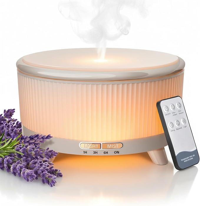 20-Hour Long-Lasting Aromatherapy, 500ML Large Essential Oil Diffuser: Ultrasonic Cool Mist Humidifier with Remote, 7 Color Lights, Timer, Auto-Off for Home/Bedroom/Yoga (Minimalist White)