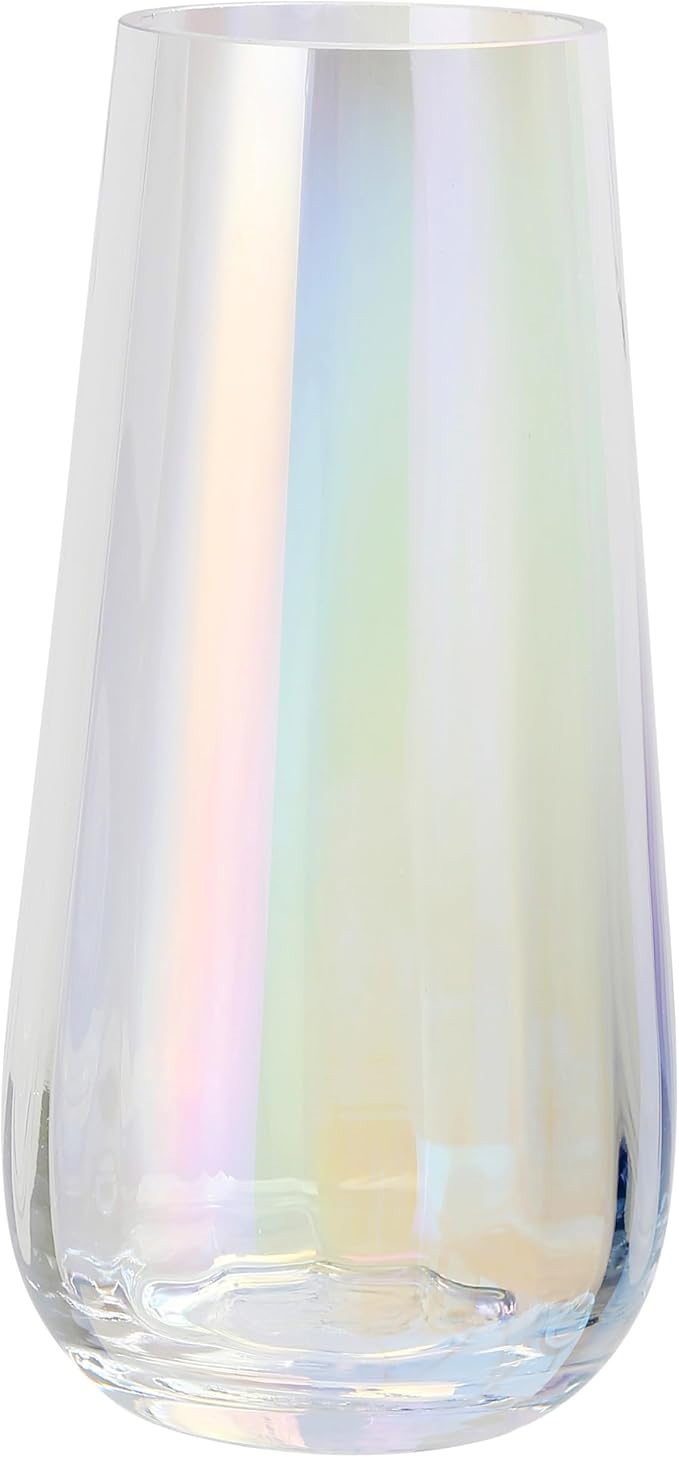 Irised Crystal Glass Vase Modern Flower vases for Bouquet,H-9.8" Tear Drop Design for Home Floor Decor,Farmhouse Decor, Centerpiece Office Table Decorations(Irised)