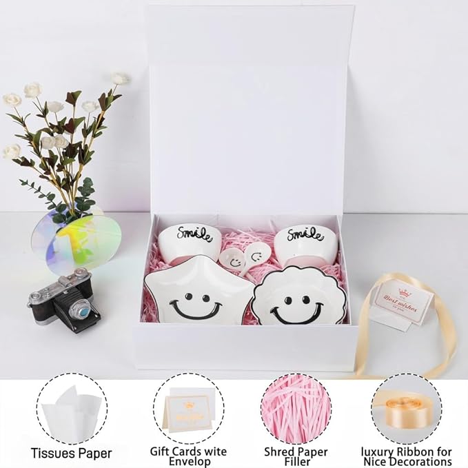 UoeRing 2 Pack White Gift Box Large 13.5x11.8x4.7 inch Luxury Gift Box for Presents with Magnetic Closure Lid Collapsible,Birthday,Christmas,Contains Card, Ribbon, Tissue Paper,Shredded Paper Filler