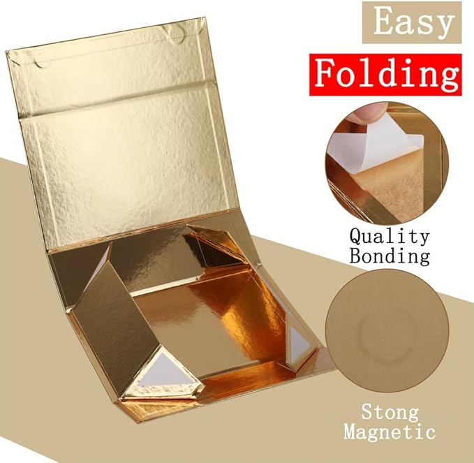 UoeRing 2 Pack Gold Gift Box Large 13.5x11.8x4.7 inch Luxury Gift Box for Presents with Magnetic Closure Lid Collapsible,Birthday,Contains Card, Ribbon, Tissue Paper,Shredded Paper Filler