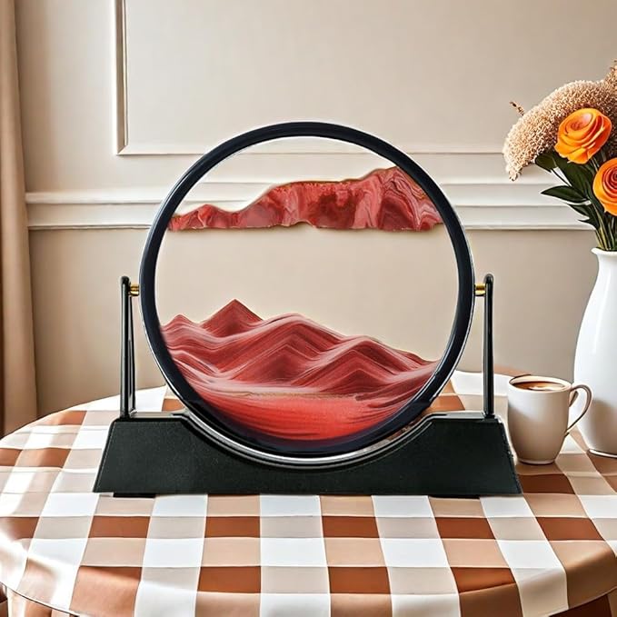 ZSDSZDZY Moving Sand Art Picture Liquid Motion, 3D Quicksand Décor, Deep Sea Sandscapes with Display Flowing Sand Frame for Relaxing, Desktop Office Home Decoration(Red)