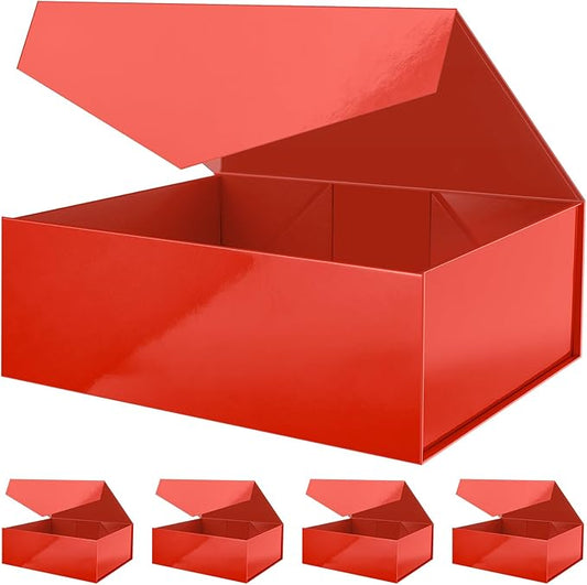 ROSEGLD 5 Extra Large Gift Boxes 20x16x7.2 Inches, Giant Red Magnetic Gift Boxes with lids for Presents, Bridesmaid Proposal Boxes (Glossy Red)