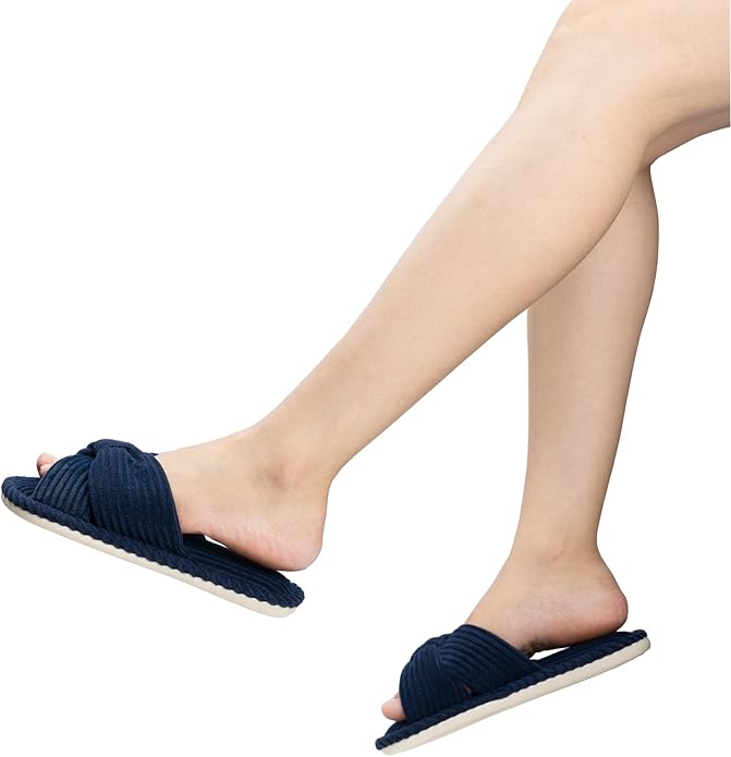 Chantomoo Slippers for Women Memory Foam House Womens Slipper Slides Home Bedroom Bathroom Spa Open Toe Corduroy Bow Slippers Cozy Comfortable