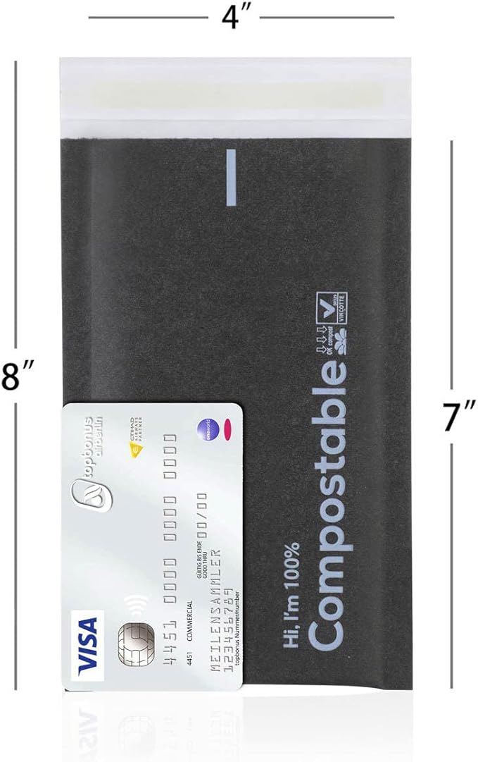 4x8 100% Biodegradable Bubble Mailers,25 Count Kraft Black #000 Compostable Padded Packaging Wrap Envelopes Pouches Eco Friendly Self Seal Bags
