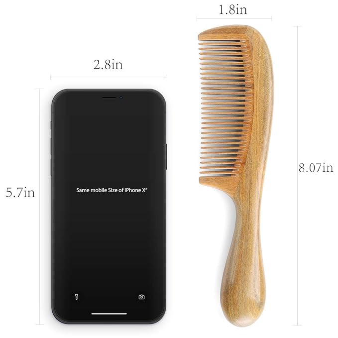 Onedor Handmade Sandalwood Hair Combs Set - Anti-Static Scented Wooden Wide Tooth and Fine Tooth Combs for Natural Hair Detangling