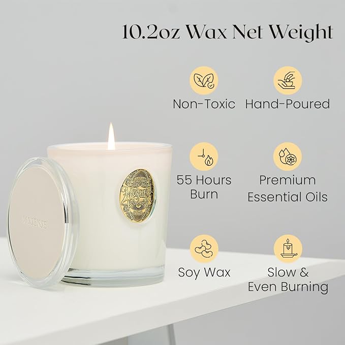 M&SENSE Natural Soy Candle | Jasmine White | 10.2 oz, 55H Burn | Luxury Scented Candle for Relaxation, Gifting, Home Décor | for Bedroom, Office, Party