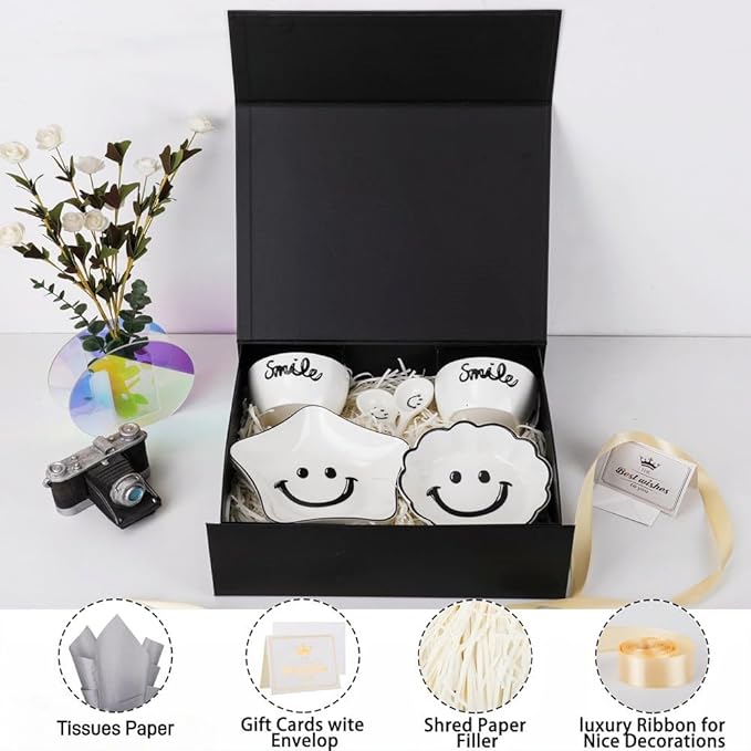 UoeRing 1 Pcs Black Gift Box Large 13.5x11.8x4.7 inch Luxury Birthday Gift Box for Presents with Magnetic Closure Lid Collapsible,Contains Card, Ribbon, Tissue Paper,Shredded Paper Filler