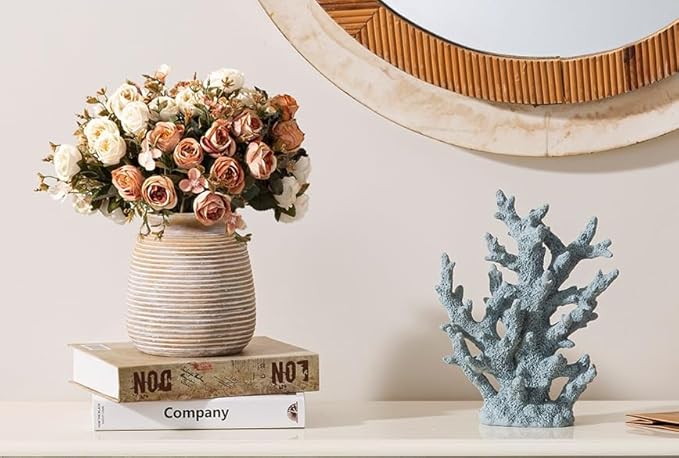 Ceramic Rustic Vase, Small Flower Farmhouse Vases Home Decor, 6“ Terracotta Pottery Decorative Pampas Vase for Table Living Room Entryway Mantel Bookshelf Bedroom Bathroom Kitchen-Yellow