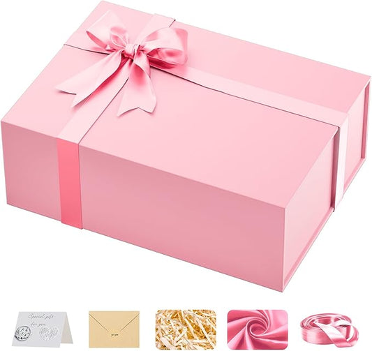 Large Pink Gift Box with Lid: 13.5×10×5 Inches - Strong Magnetic Closure for Valentines Birthdays Wedding Gifts – Perfect for Couples Friends Family