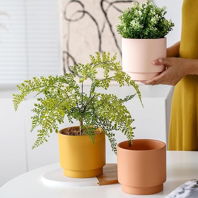 Planting Pot Round Ceramic Flower Pots, Flower Pots with Drainage Holes Indoor Plant Pot