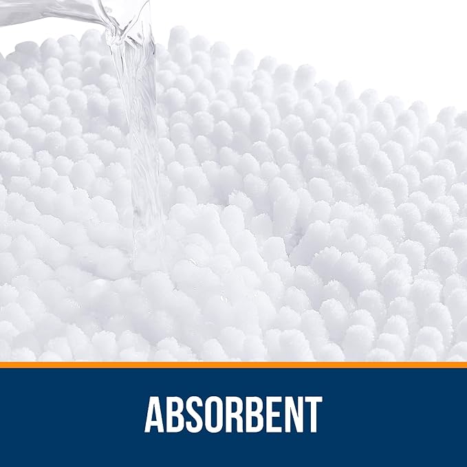 OLANLY Bathroom Rugs 36x24, Extra Soft Absorbent Chenille Bath Rugs, Rubber Backing Quick Dry, Machine Washable Bath Mats for Bathroom Floor, Tub and Shower, Home Decor Accessories, White