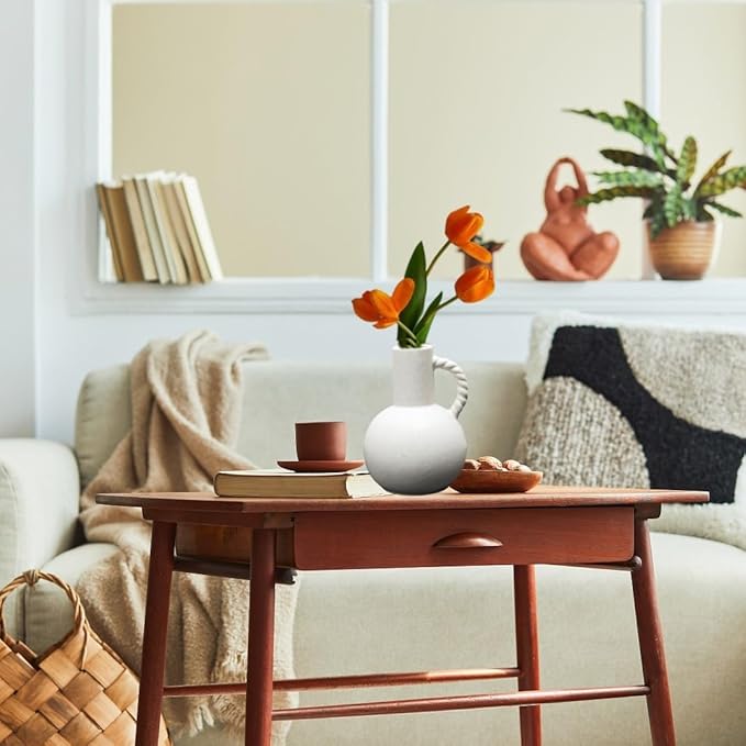 Ceramic Vase with Handles, Minimalist Modern Home Decor, Small Pampas Grass Vases for Table, Shelf Bookshelf, Mantel, Entryway Decorative Flower Vase Centerpieces for Dining Table