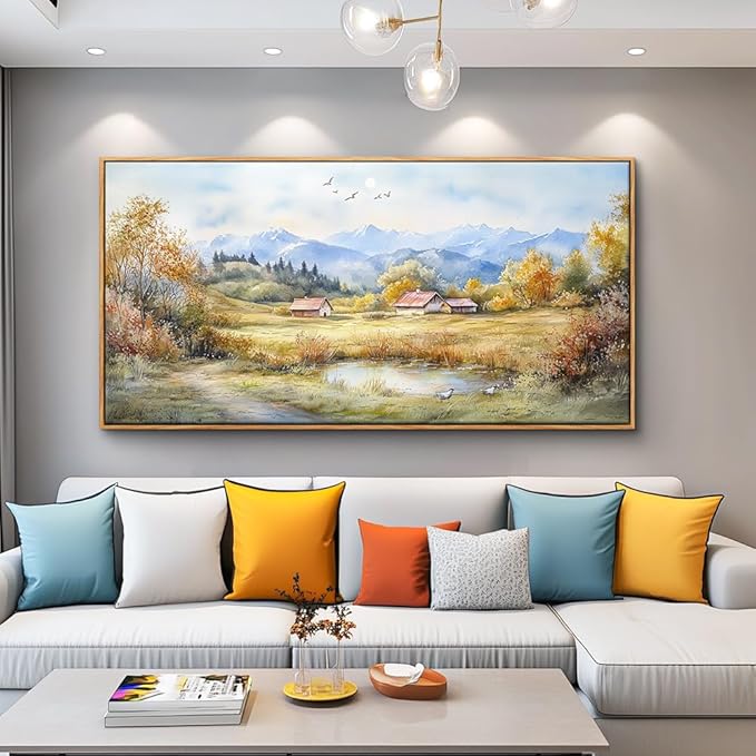 PHAOHUAXM Large Canvas Wall Art For Living Room Wall Decor For Bedroom Office Dining Room Rural Landscape Wall Painting Printing Artwork Pictures Farmhouse Home Decoration Mural 30 x60 Wood Frame