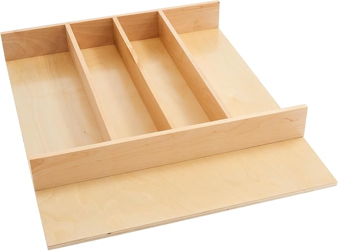 Rev-A-Shelf Trim-to-Fit Silverware Drawer Organizer For Kitchen Utensils, Cutlery Cabinet Storage Divider Insert, 18.5" x 22", Maple Wood, 4WUT-1