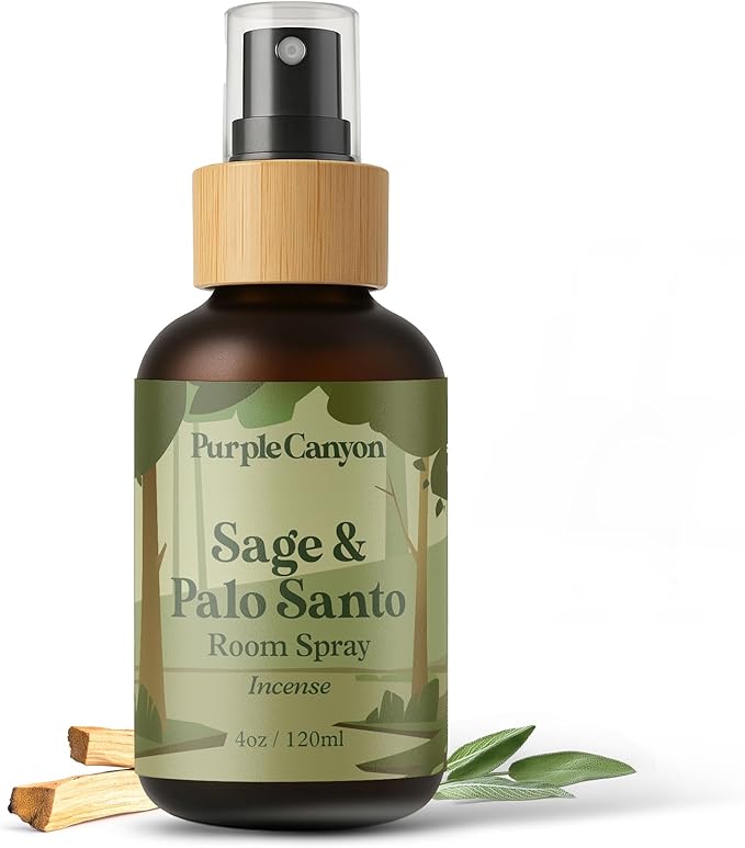 Purple Canyon Sage & Palo Santo Room Spray — 4 oz Natural Linen & Room Freshener — Earthy, Herbal & Woody Fragrance Mist — Cleanse & Refresh Home Atmosphere — Premium Natural Fragrance Oils