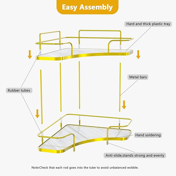 FOLLOWIN 2 Tier Bathroom Corner Countertop Organizer,Make Up Organizers and Storage,Corner Counter Shelf,Skincare Makeup Cosmetic Vanity Lotion Perfume Organizers Holder,Shine Gold