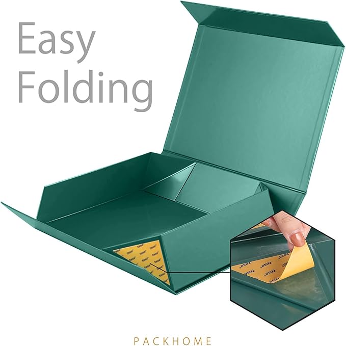 PACKHOME Large Gift Box 13.5x10x3.5 Inches, Sturdy Shirt Box with Magnetic Lid for Multiple Occasions (Glossy Green)