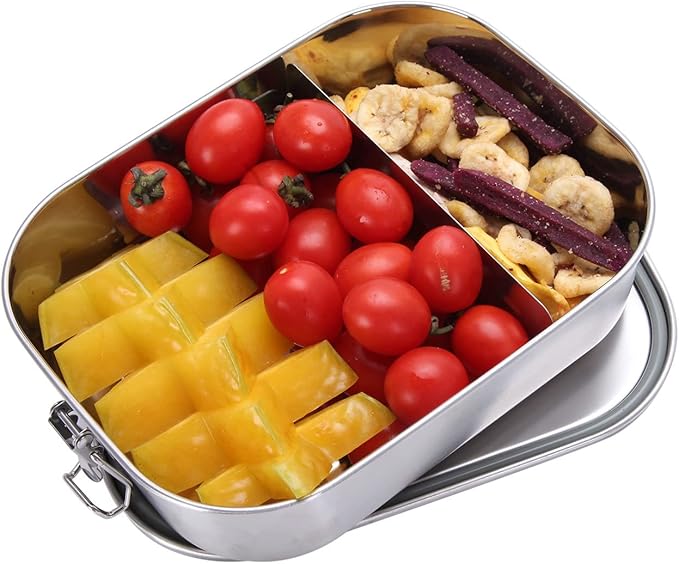 G.a HOMEFAVOR Stainless Steel Bento Lunch Box - Leak-Proof Metal Bento Box, Large Food Container with Lock Clips, Snack Container, Dishwasher Safe, 2 Compartments, 1400 ml/47 oz