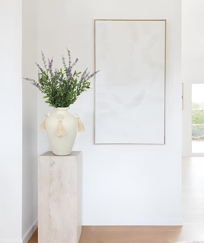 9.4" Large White Ceramic Vase for Centerpieces - Rustic Farmhouse Vase with 4 Ears & Tassels, Terracotta Vintage Flower Vases for Table, Desk, Living Room, Bedroom, Entryway, Holiday & Weddings Decor