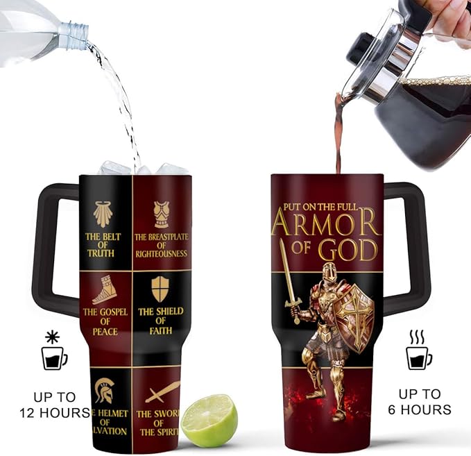 Jesuspirit Christian Gifts for Men, Women - Fathers Day, Pastor Appreciation Religious Gift For Men - Christian Coffee Mug - Armor Of God Stainless Steel Tumbler (Armor Of God, 40OZ)