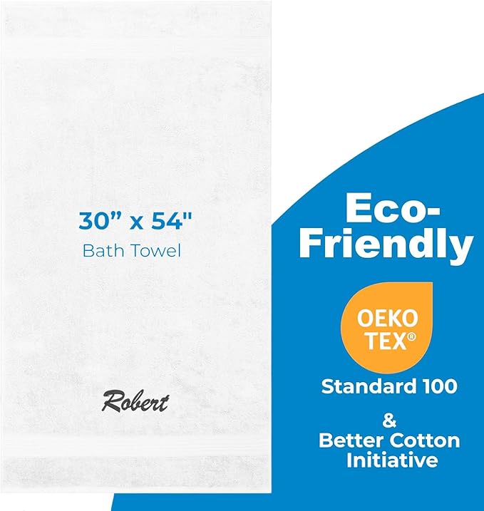 Kaufman - Personalized Velour Beach and Pool Towel 100% Cotton 30in X 60in Solid Color Bath Towel Embroidered (White)