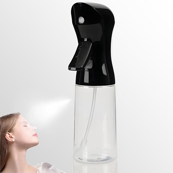 Spray Bottle for Hair Continuous Ultra Fine Mist (200ml) 360° Multi Spray Bottle for Plants, Cleaning, Skin Care Leakproof & Durable Black 1 Pack