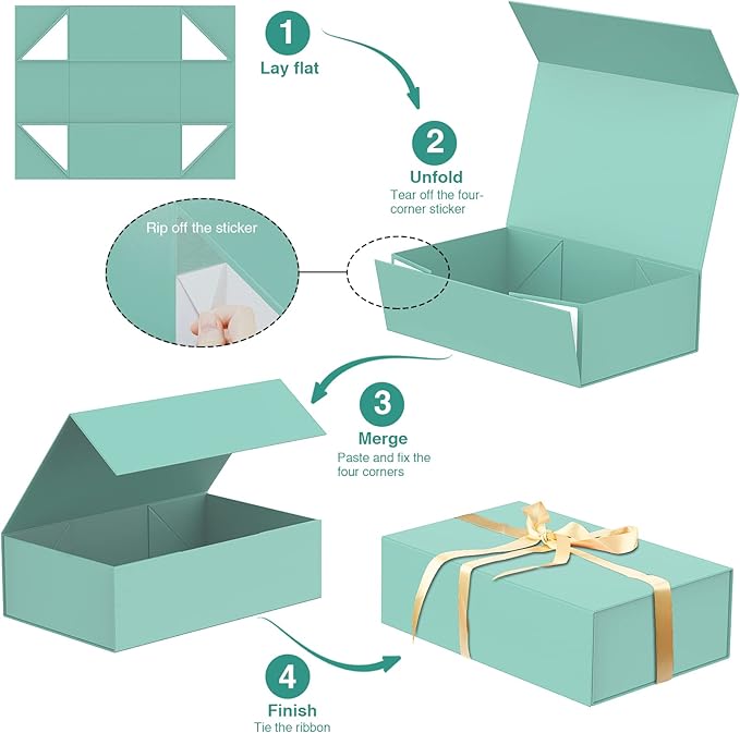 Luxury Large Gift Box 13.8"x9"x4.3" Storage Box Ribbon Magnetic Closure for Luxury Packaging Box for Mother's Day, Birthdays, Bridal Gifts,Weddings