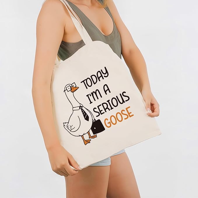 Canvas Tote Bag for Women, Today I'm A Serious Goose Shoulder Bags, Casual Canvas Totes to Work Traveling, Christmas Gifts to Friends and Family, Holiday Gift Bags for Wrap Storage