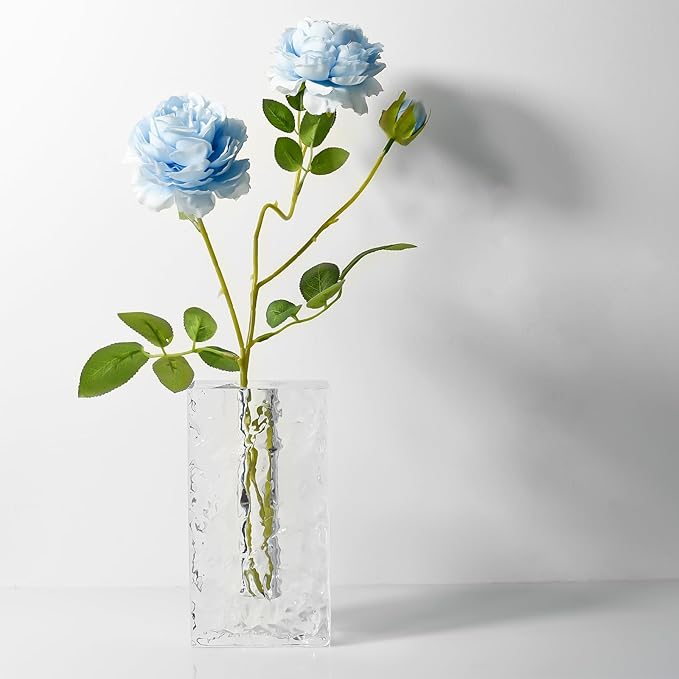 Crystal Flower Vase with Glacial Texture, Clear, Handcrafted Centerpiece for Wedding, Home Decor, Table Display