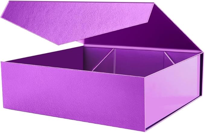 PACKHOME 17x14.5x5.5 Inches, Extra Large Gift Box with Lid, Magnetic Closure Box for Clothes and Large Gifts (Glossy Purple with Grass Texture)
