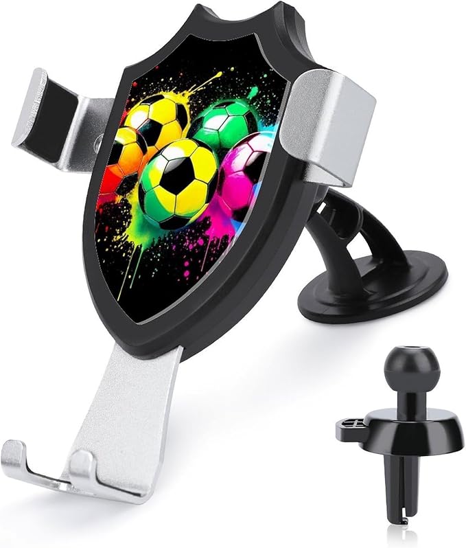 Phone Mount for Car Dashboard Air Vent Windshield, Universal Hands Free Automobile Cell Phone Holder Colorful Paint Splash Ink Soccer Ball Football Black