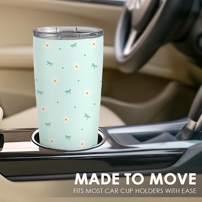 SANDJEST Daisy Tumbler 20oz, Stainless Steel Travel Cup with Lid, Floral Insulated Coffee Mug, Daisy Gifts for Women Girls Friends Sisters on Birthday Christmas