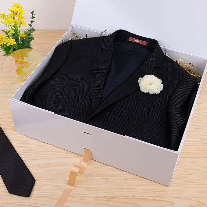 Extra Large White Gift Box with Ribbon 19x16x6 Inches,Gift Box with Lid Magnetic Closure (Glossy White)