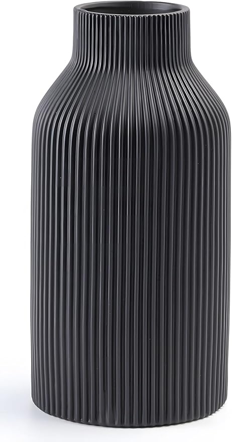 10 Inch Black Ceramic Vase for Decor,Minimalist Modern Home Decorative Large Flower Vase for Pampas Grass,Bookshelf, Living Room, Shelf, Bedroom, Bathroom, Entryway Mantel Decor