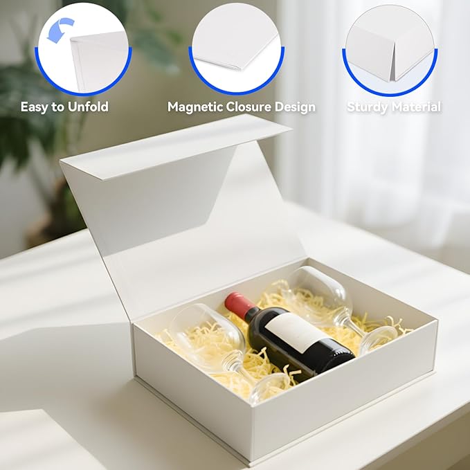 Brothersbox White Gift Box 13.8"x9.1"x4.3" Large Gift Boxes for Presents with Magnetic Lid, Ribbon, Collapsible Boxes for Gift Packaging Mother's Day Christmas Birthday Wedding
