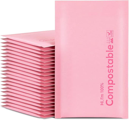4x8 100% Biodegradable Bubble Mailers,25 Count Pink #000 Compostable Padded Packaging Wrap Envelopes Pouches Eco Friendly Self Seal Bags