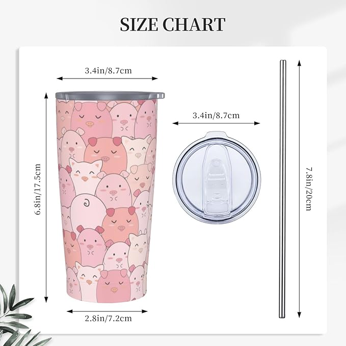 Cute Pigs Tumbler,Pigs 20oz Stainless Steel Insulated Travel Tumblers,Travel Coffee Mug with Lid and Straw Water Bottle Drink Tumbler Cups Gifts for Women Men Lovers