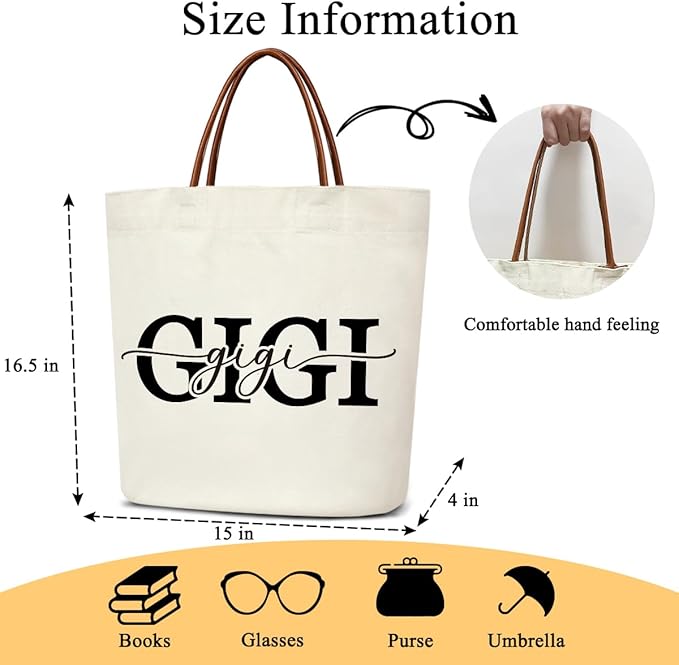 Canvas Tote Bag for Women, Birthday Gifts, Aesthetic Reusable Grocery Shopping Bags With Leather Handles