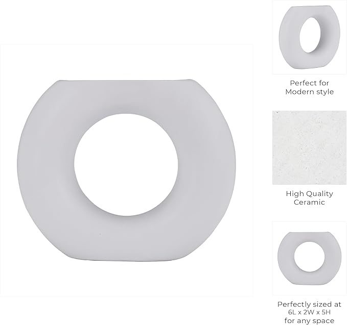 Sagebrook Home Modern Ceramic Vase - Minimalist Round Hollow Stoneware Decorative Accent for Home, Office, Bedroom, Living Room - 5" White