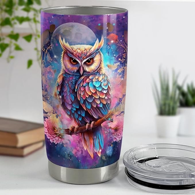SANDJEST Owl Tumbler 20oz Stainless Steel Insulated Tumblers Coffee Travel Mug Cup Owls Gifts for Women Girls Gift for Birthday Christmas