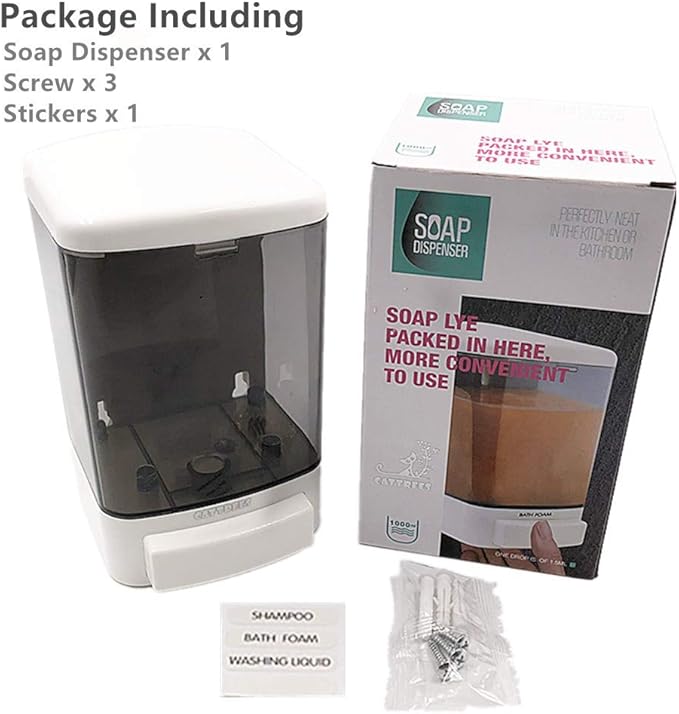 Manual Soap Dispenser Kitchen Bathroom 33.8oz/1000ml Wall Mounted Hand Commercial Soap Dispenser for Liquid Containers Shampoo Gel Chamber Plastic (Black)