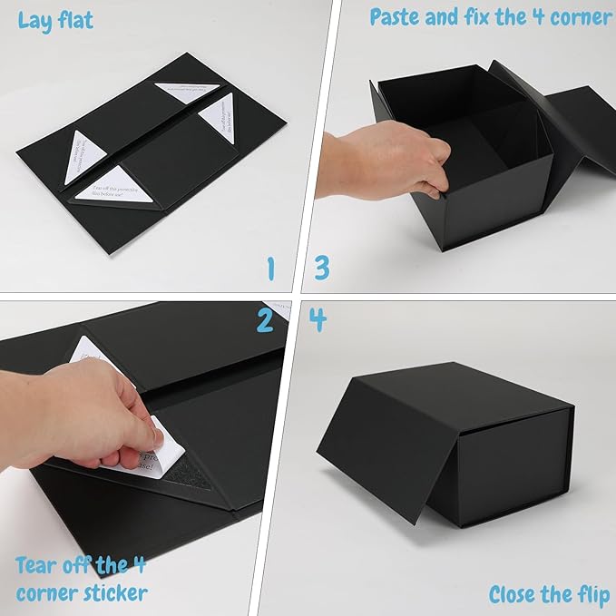 Schliersee 4Packs 9x6x4 Gift Box with Magnetic Lid for Present, Black Gifts Wrap Box for Birthday, Wedding, Groomsmen Bridesmaid
