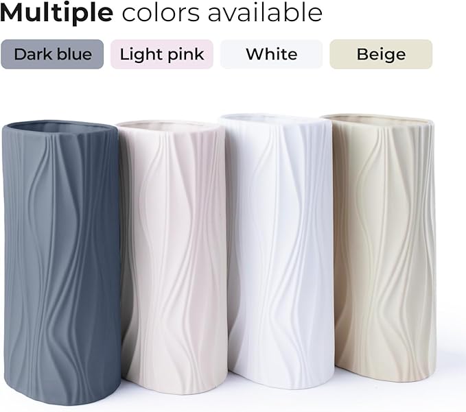 Navy Blue Vase - Blue Ceramic Vase - Cute Flower Vase for Bouquet - Modern Vases for Home Decor - Navy Blue Centerpieces - Jarrones Decorativos para Sala