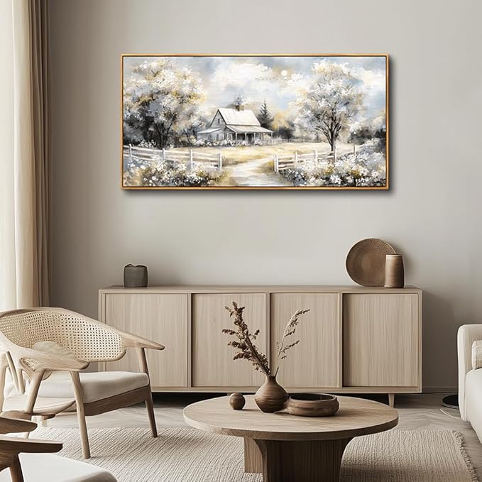 QIYILEXWART Canvas Wall Art For Living Room Wall Decor For Bedroom Office Wall Decoration Forest Cabin Landscape Painting Farmhouse Pictures Artwork Room Aesthetic Home Decor 20x40 In